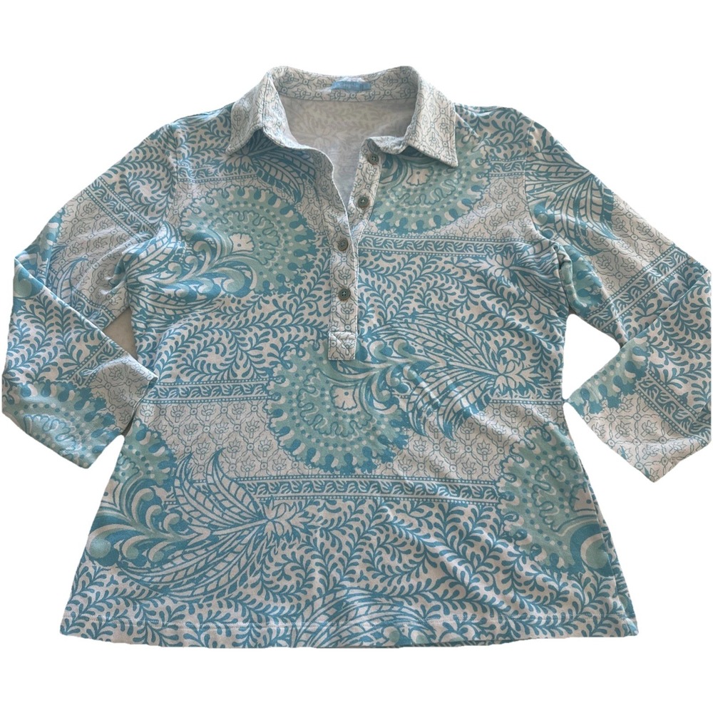 J McLaughlin Collared 1/2 Button S Teal Paisley Polo Shirt Golf Coastal Resort